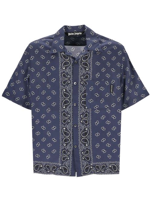 Camicia da uomo con stampa paisley blu navy/bianco PALM ANGELS | PMGG005S24FAB0064646